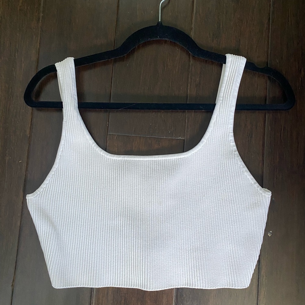 Babaton White Ribbed Tank Top